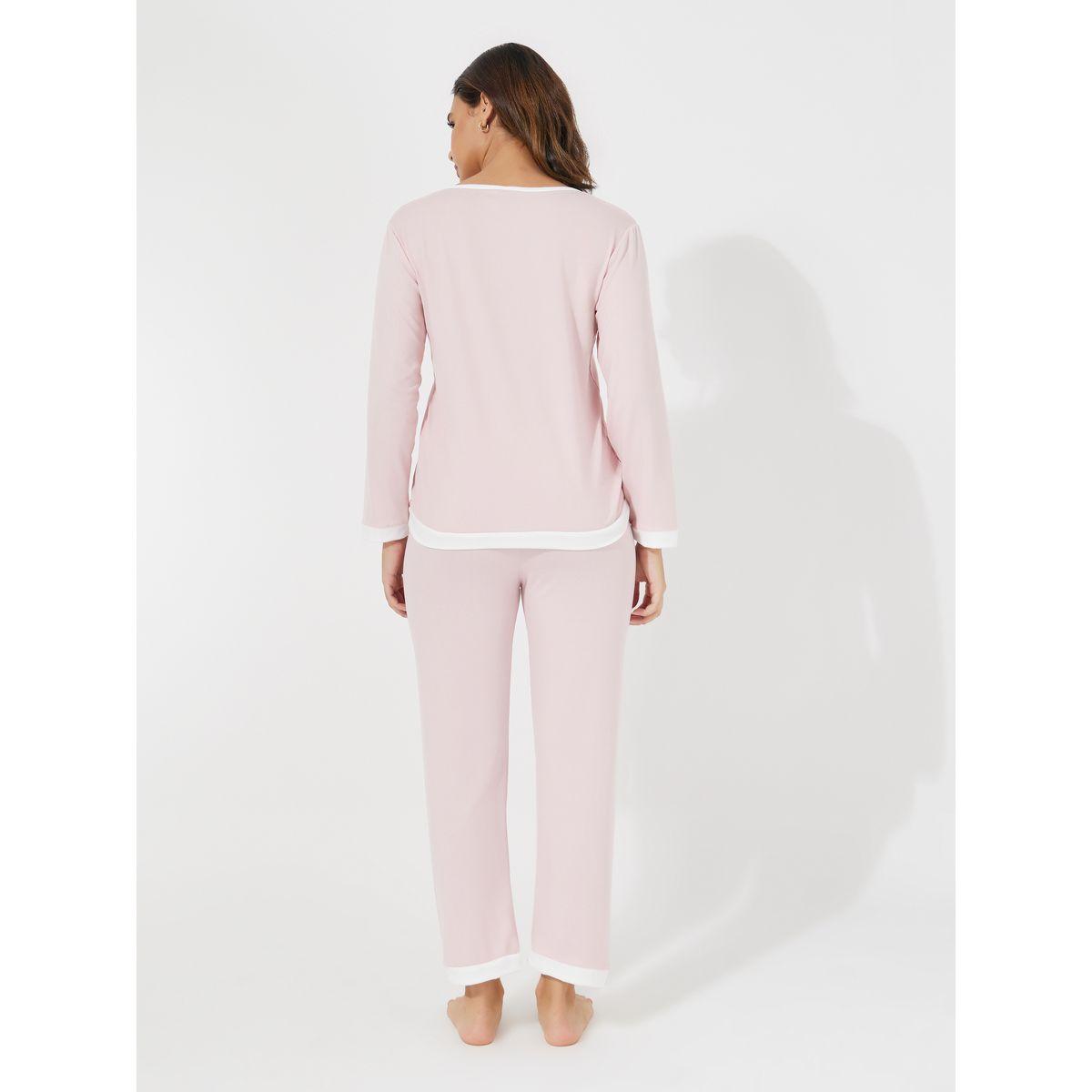 Styli Contrast Trim Long Sleeves T-Shirt & Pyjama Set-women-clothing-nightwear-pyjamas-longsets-image-5