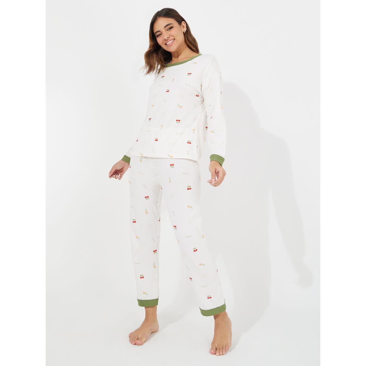 طقم من بنطال بيجاما مع تيشيرت باكمام طويلة-women-clothing-nightwear-pyjamas-longsets-image-1