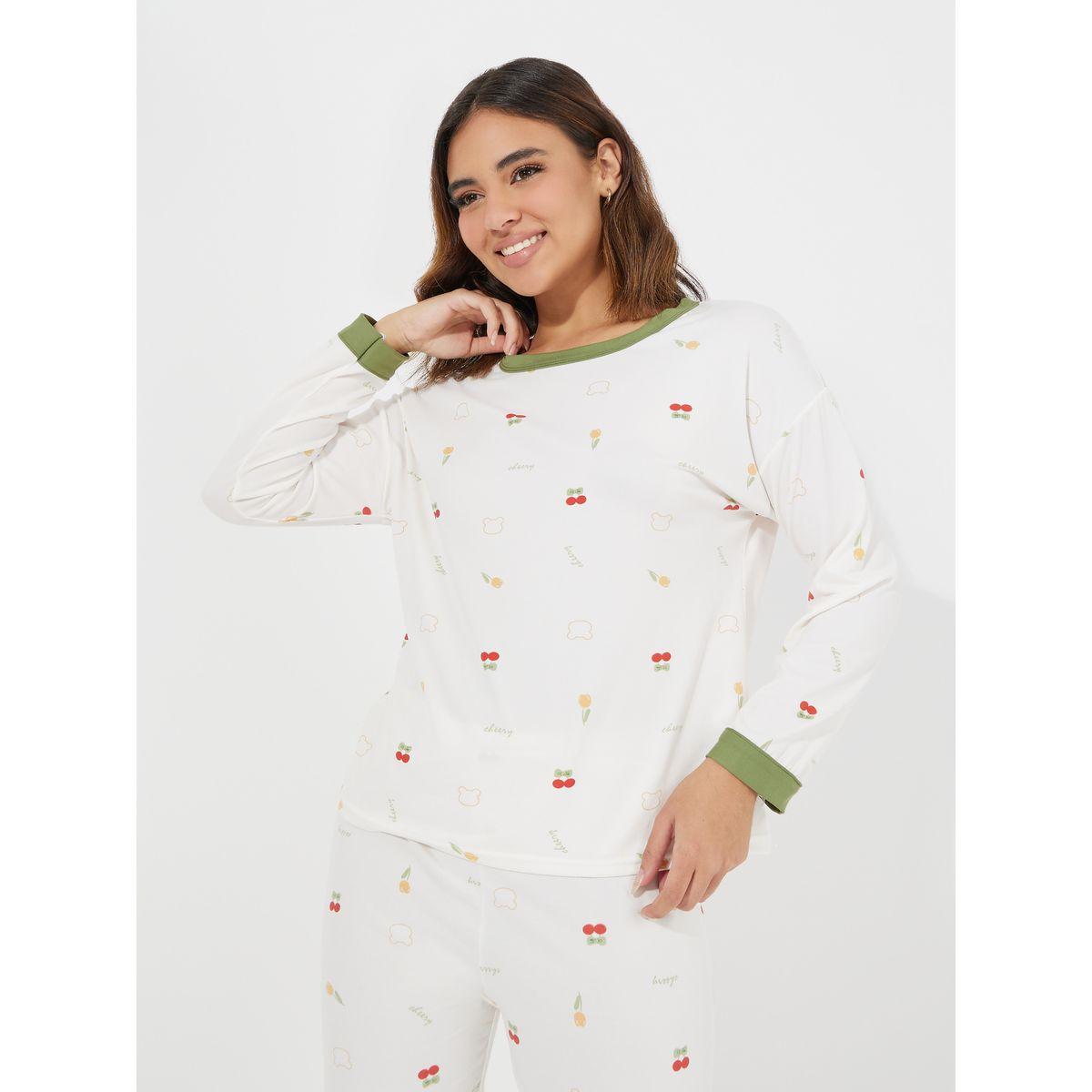 طقم من بنطال بيجاما مع تيشيرت باكمام طويلة-women-clothing-nightwear-pyjamas-longsets-image-2