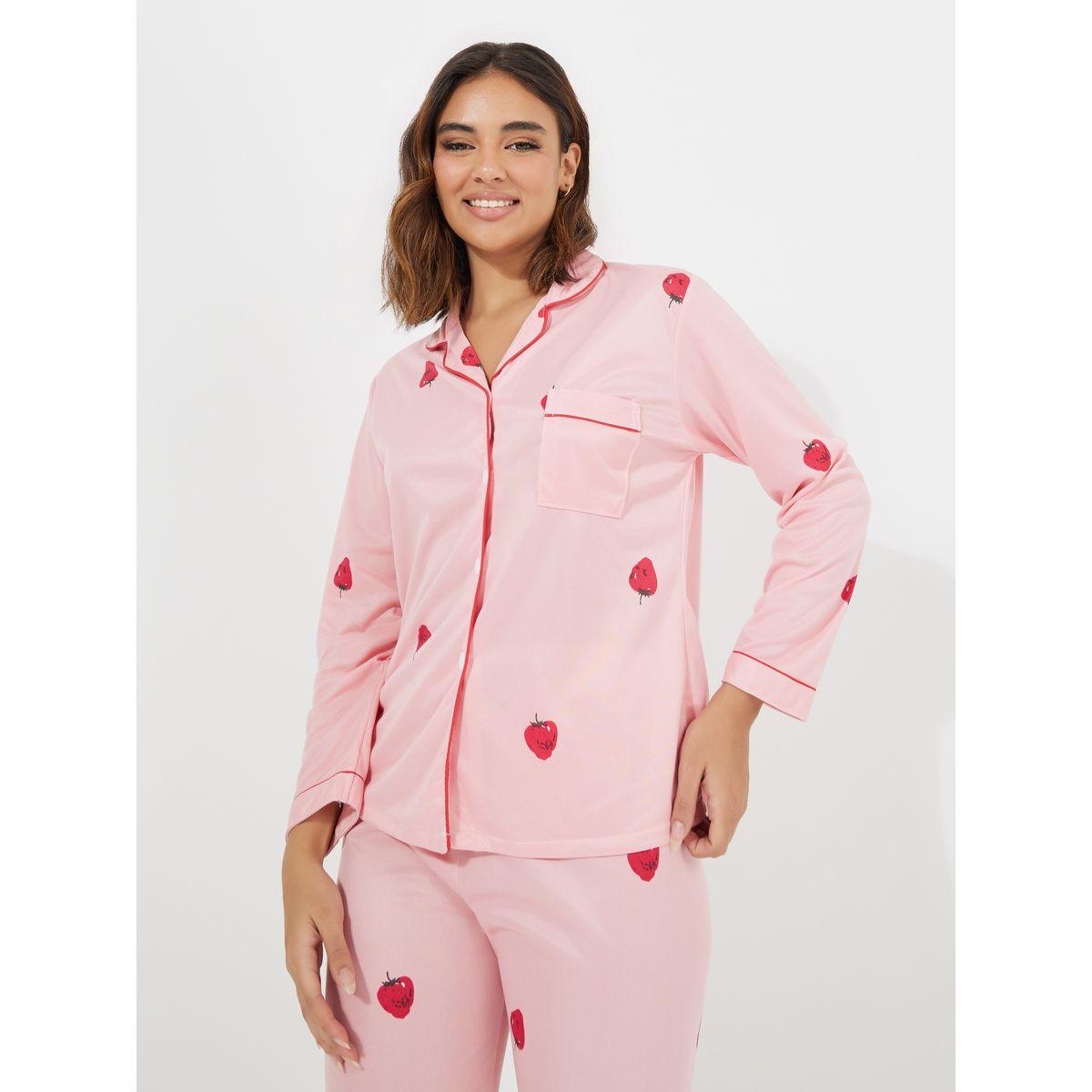 طقم من بنطال بيجاما مع بلوزة بتفاصيل جيب-women-clothing-nightwear-pyjamas-longsets-image-2