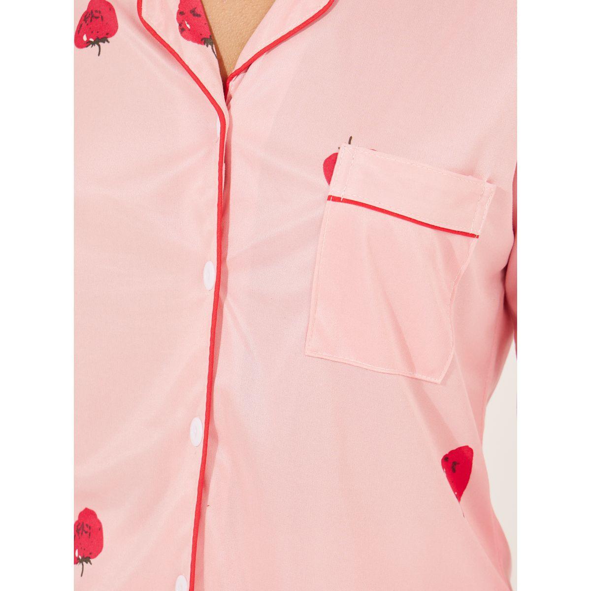 طقم من بنطال بيجاما مع بلوزة بتفاصيل جيب-women-clothing-nightwear-pyjamas-longsets-image-3