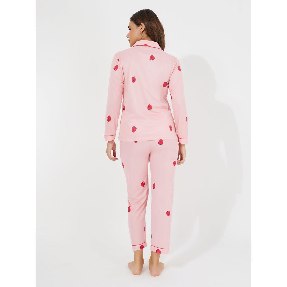 طقم من بنطال بيجاما مع بلوزة بتفاصيل جيب-women-clothing-nightwear-pyjamas-longsets-image-4