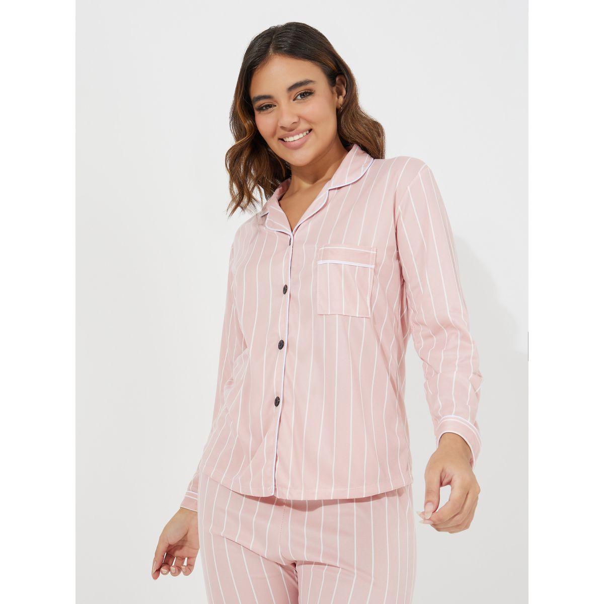 مجموعة من بنطال بيجاما مع بلوزة مخططة وجيب-women-clothing-nightwear-pyjamas-longsets-image-2