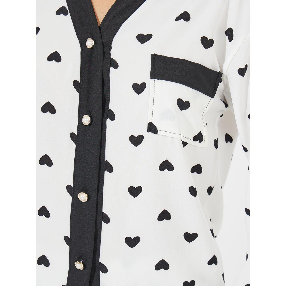 طقم من بنطال بيجاما مع بلوزة بطبعة قلوب وازرار-women-clothing-nightwear-pyjamas-longsets-image-3