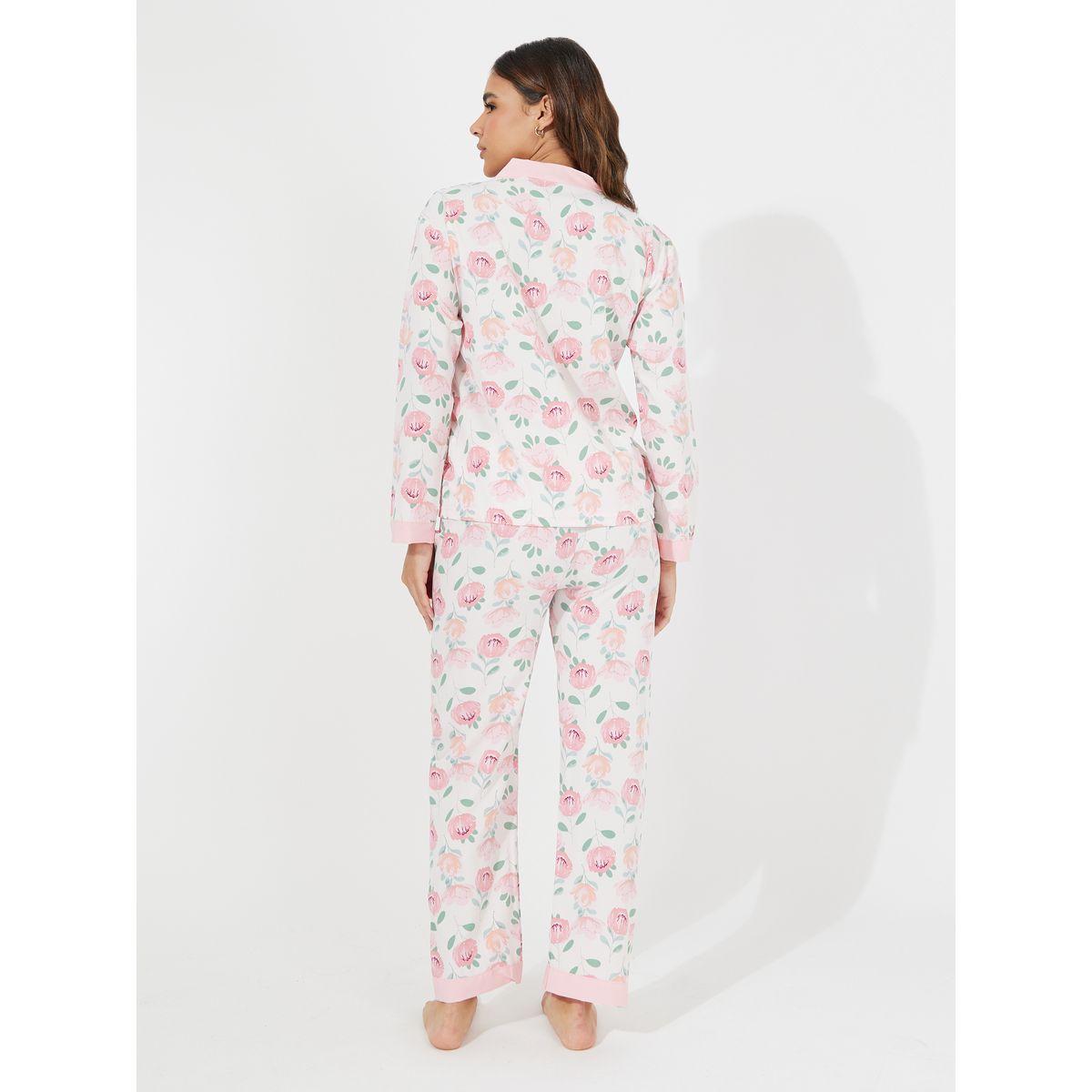 Styli Floral Print Button Placket Shirt & Pyjama Set-women-clothing-nightwear-pyjamas-longsets-image-4