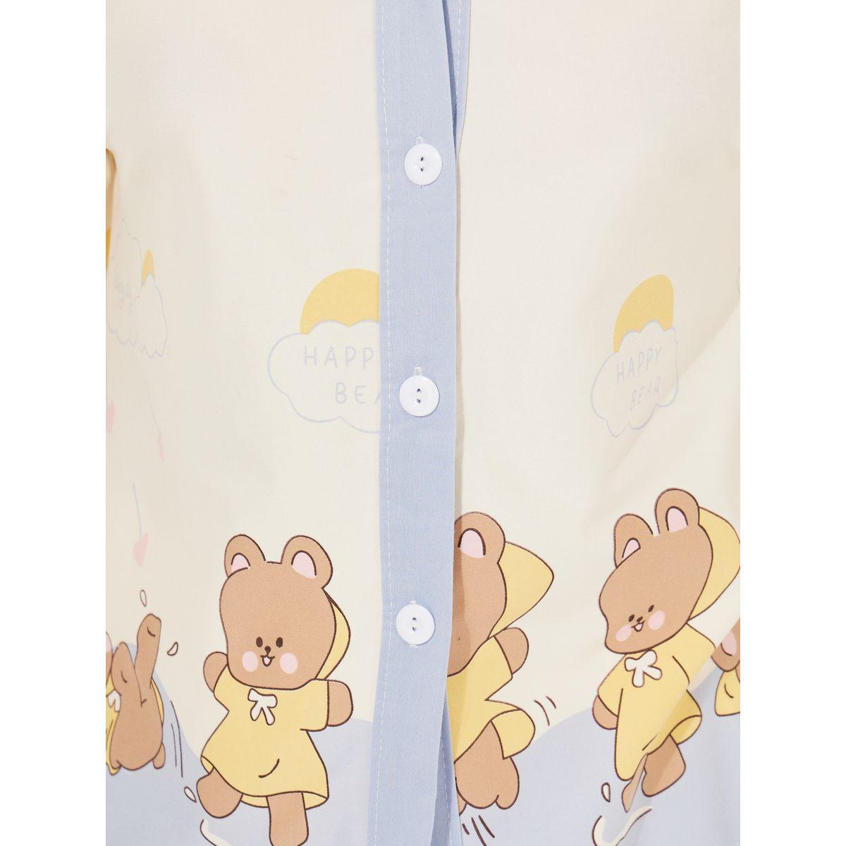 Styli Bear Print Button Placket Shirt & Pyjama Set-women-clothing-nightwear-pyjamas-longsets-image-3
