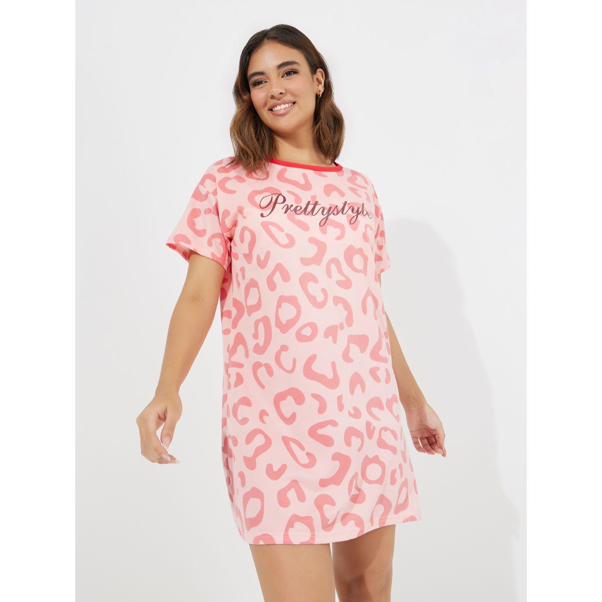 Styli Leopard Print Sleep T-Shirt Dress-women-clothing-nightwear-nighties-image-1