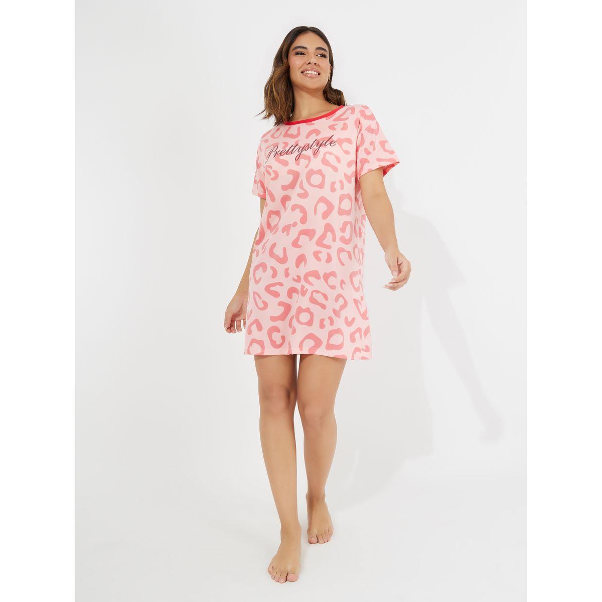 Styli Leopard Print Sleep T-Shirt Dress-women-clothing-nightwear-nighties-image-2