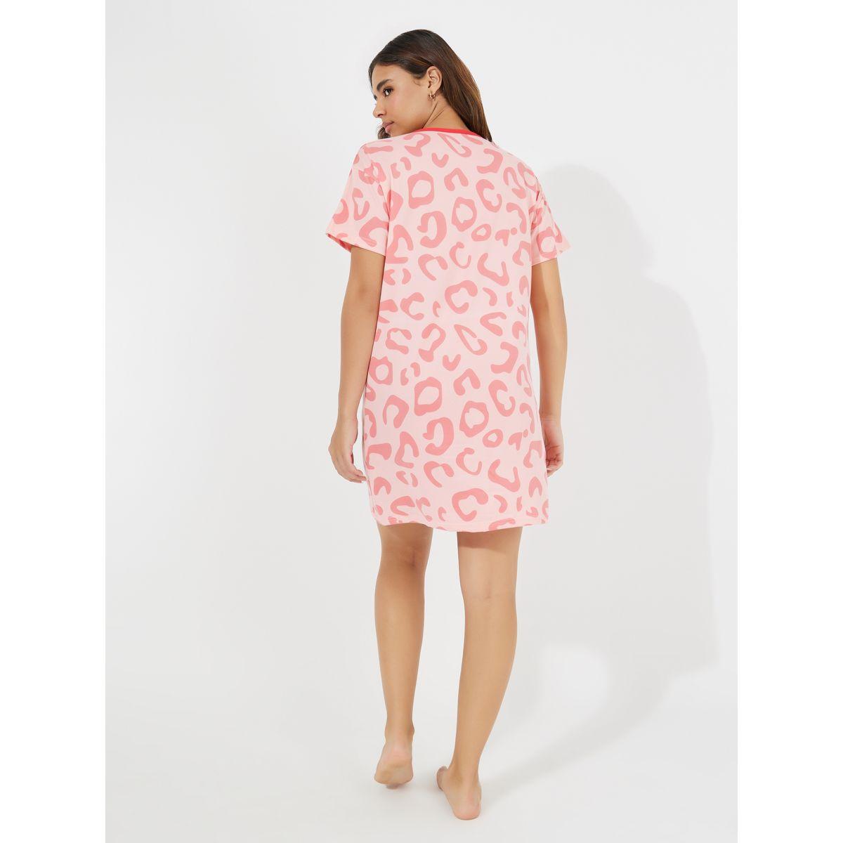 Styli Leopard Print Sleep T-Shirt Dress-women-clothing-nightwear-nighties-image-4