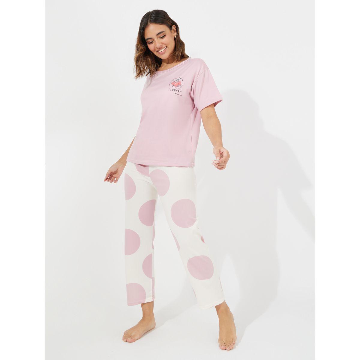 Styli Pack of 3 - Cherry Print T-Shirt, Polka Shorts & Pyjama-women-clothing-nightwear-pyjamas-longsets-image-2