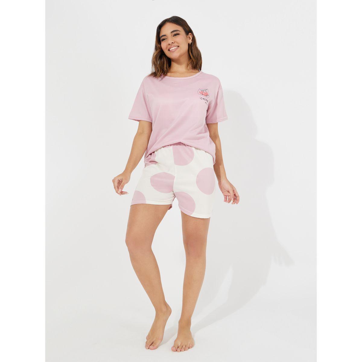Styli Pack of 3 - Cherry Print T-Shirt, Polka Shorts & Pyjama-women-clothing-nightwear-pyjamas-longsets-image-7