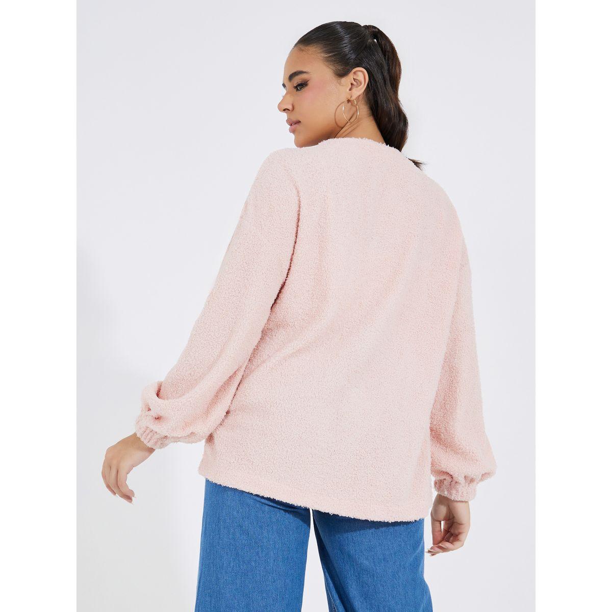 جاكيت فليس تيدي فضفاض بأزرار غلق-women-winterwear-coatsandjackets-jackets-image-1