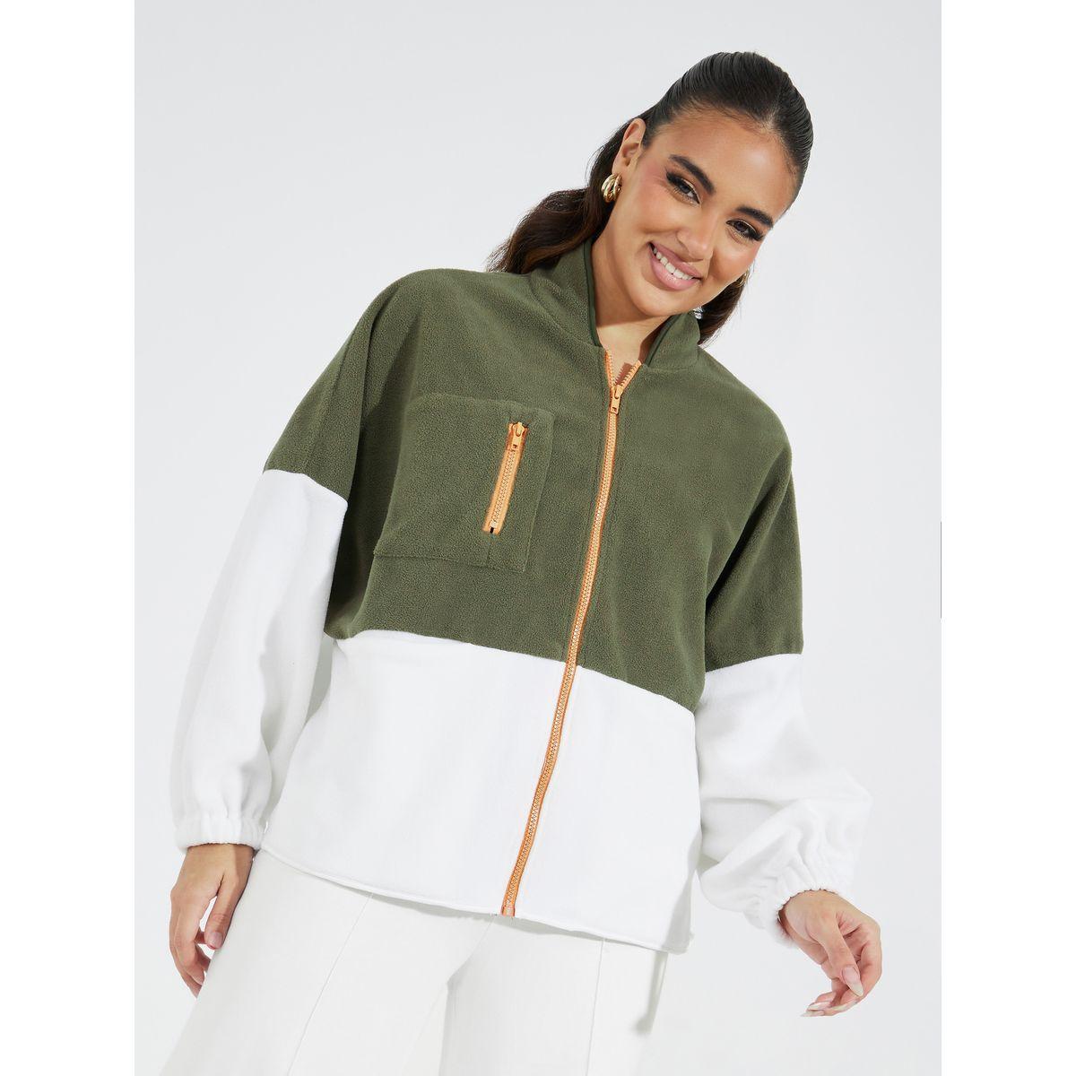 جاكيت فليس بنمط كتل الالوان مع سحَّاب غلق-women-winterwear-coatsandjackets-jackets-image-1