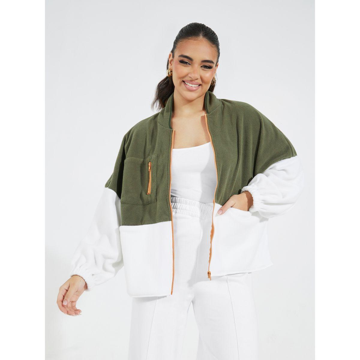 Styli Color Block Fleece Jacket with Zipper-women-winterwear-coatsandjackets-jackets-image-2