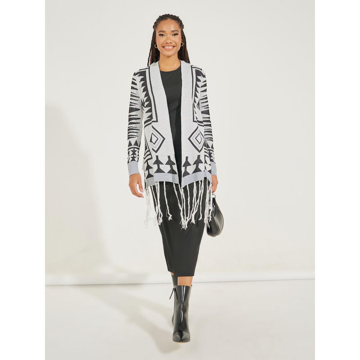 Styli Geometric Print Tasseled Cardigan-women-winterwear-cardigansandjumpers-cardigans-image-2