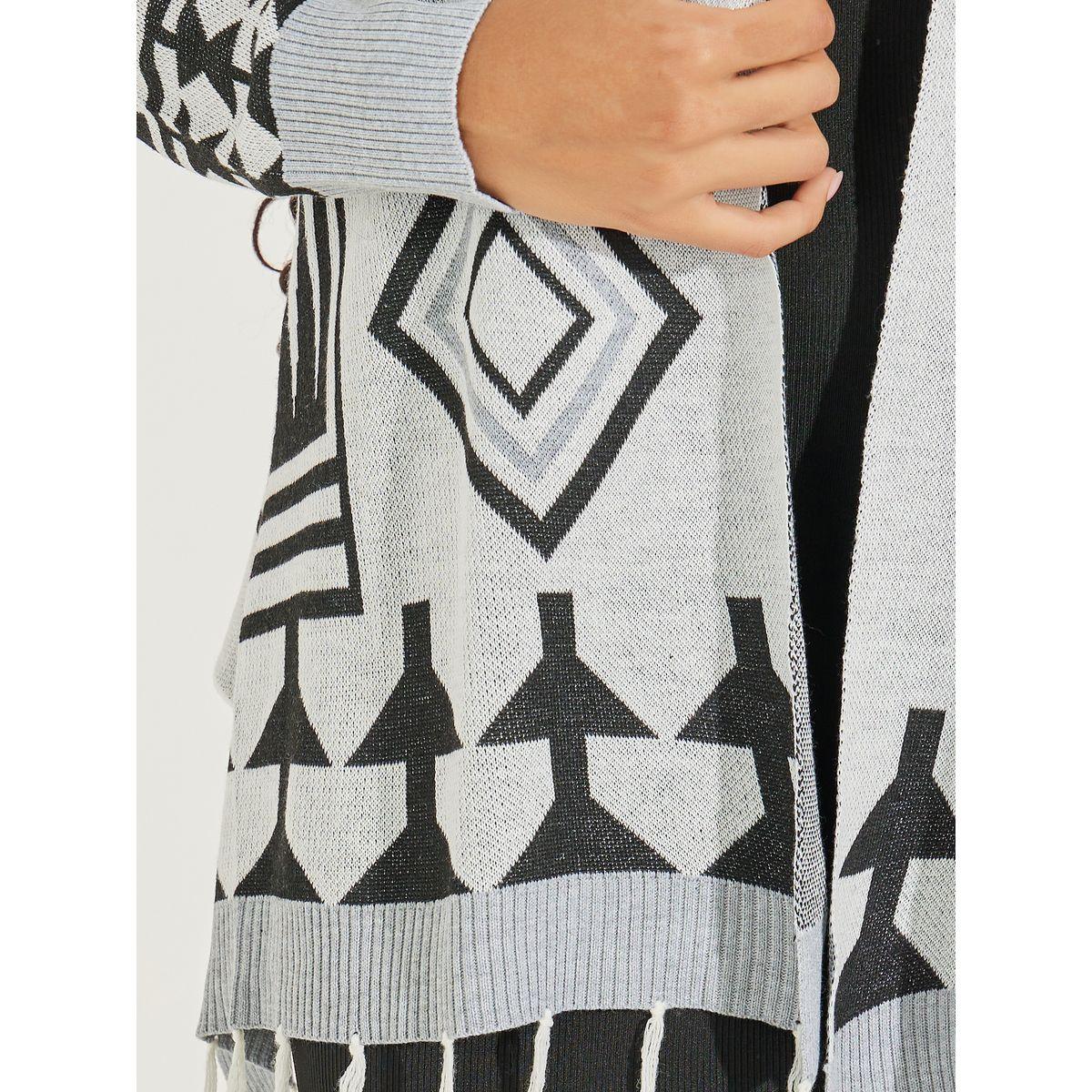 Styli Geometric Print Tasseled Cardigan-women-winterwear-cardigansandjumpers-cardigans-image-3