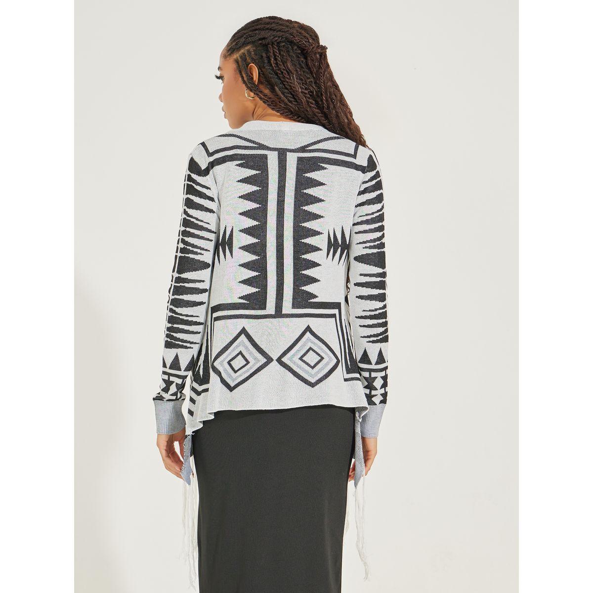 Styli Geometric Print Tasseled Cardigan-women-winterwear-cardigansandjumpers-cardigans-image-4