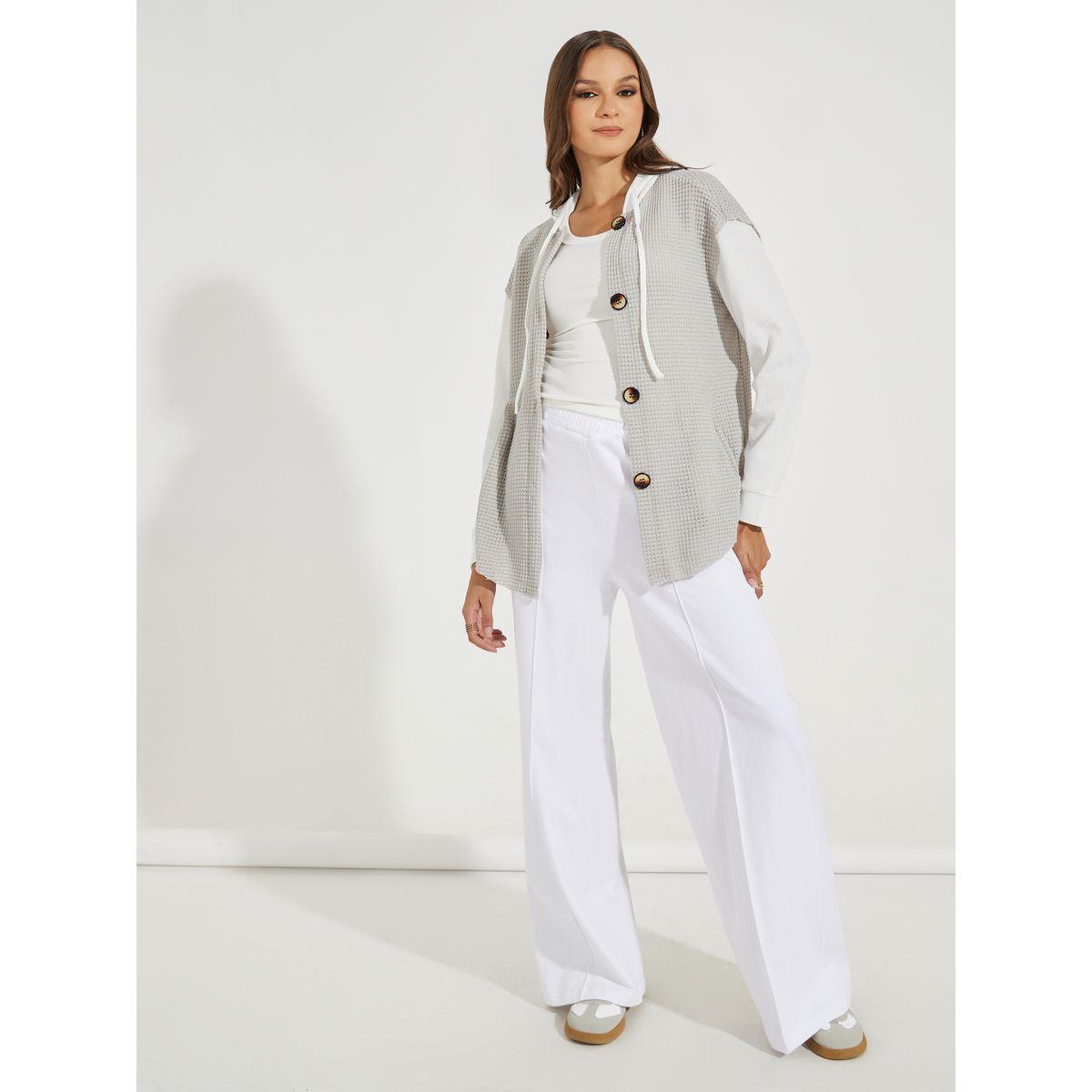 جاكيت بياقة هودي ونمط كتل الالوان مع ازرار-women-winterwear-coatsandjackets-jackets-image-2