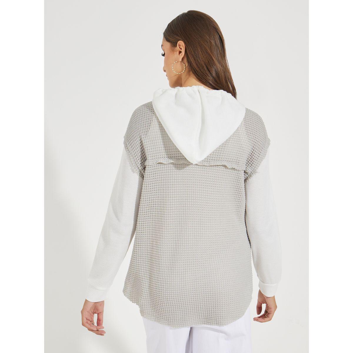 Styli Color Block Textured Hooded Jacket with Buttons-women-winterwear-coatsandjackets-jackets-image-5
