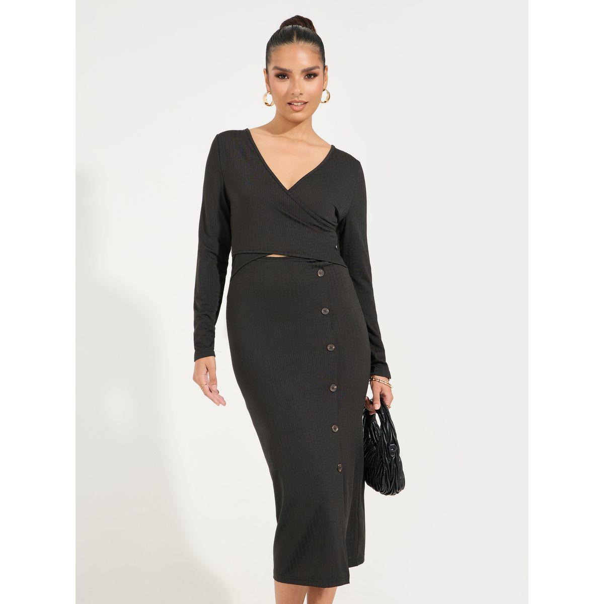 Styli Button Detail Front Slit Bodycon Midi Dress-women-clothing-dresses-image-5