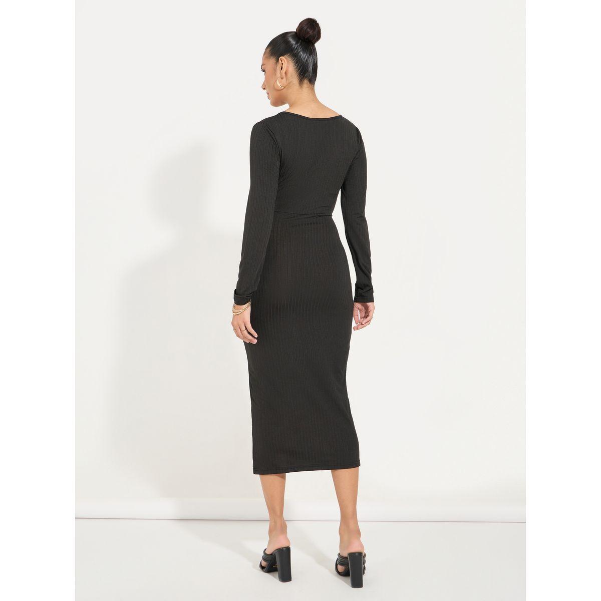 Styli Button Detail Front Slit Bodycon Midi Dress-women-clothing-dresses-image-6
