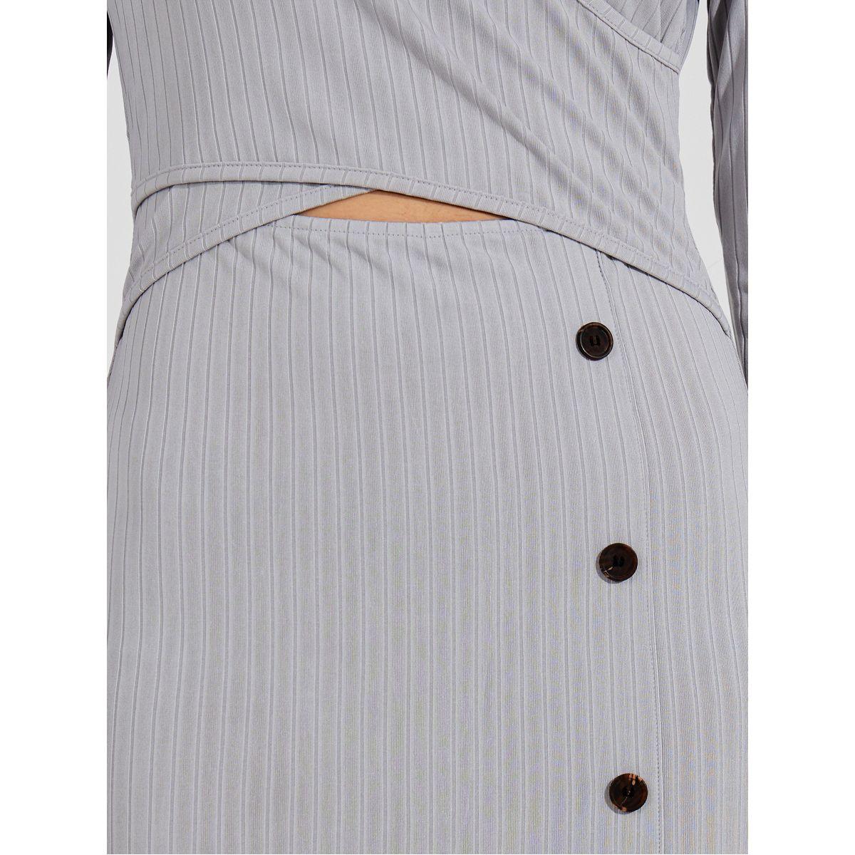 فستان بديكون ميدي بشق امامي وزر إغلاق-women-clothing-dresses-image-3