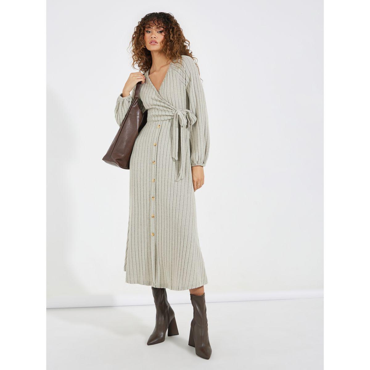 Styli Rib Knit Button Detail Wrap Midi Dress-women-clothing-dresses-image-1