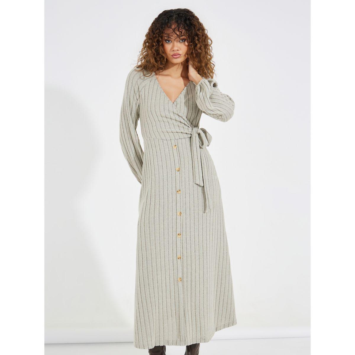 Styli Rib Knit Button Detail Wrap Midi Dress-women-clothing-dresses-image-2