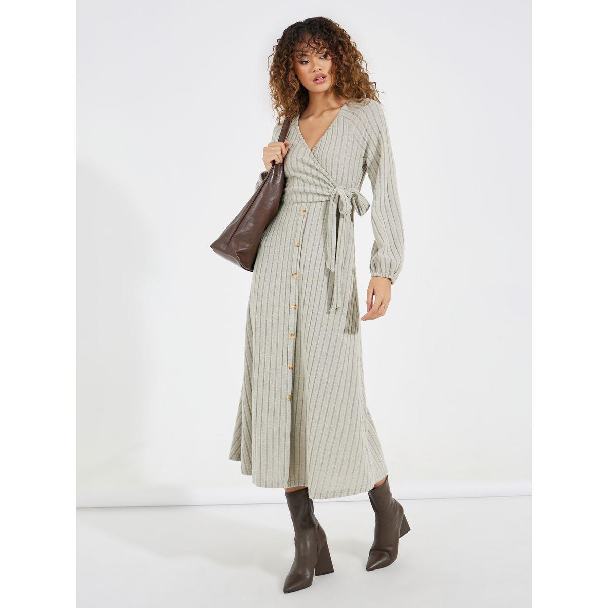 Styli Rib Knit Button Detail Wrap Midi Dress-women-clothing-dresses-image-3