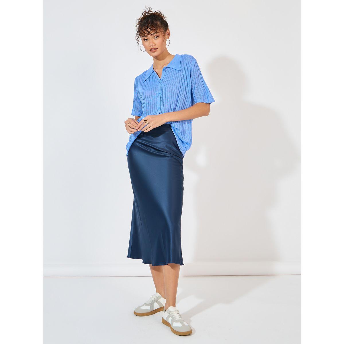 بلوزة مضلعة بقصة مريحة وأكمام قصيرة-women-clothing-shirtsandblouses-shirts-image-2