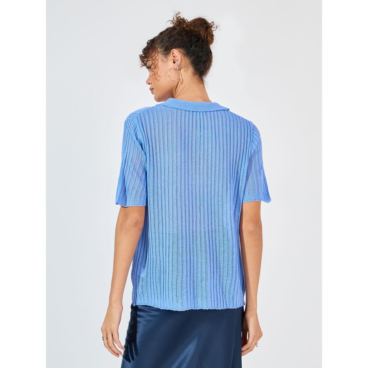 Styli Ribbed Knit Relaxed Fit Short Sleeves Shirt-women-clothing-shirtsandblouses-shirts-image-4
