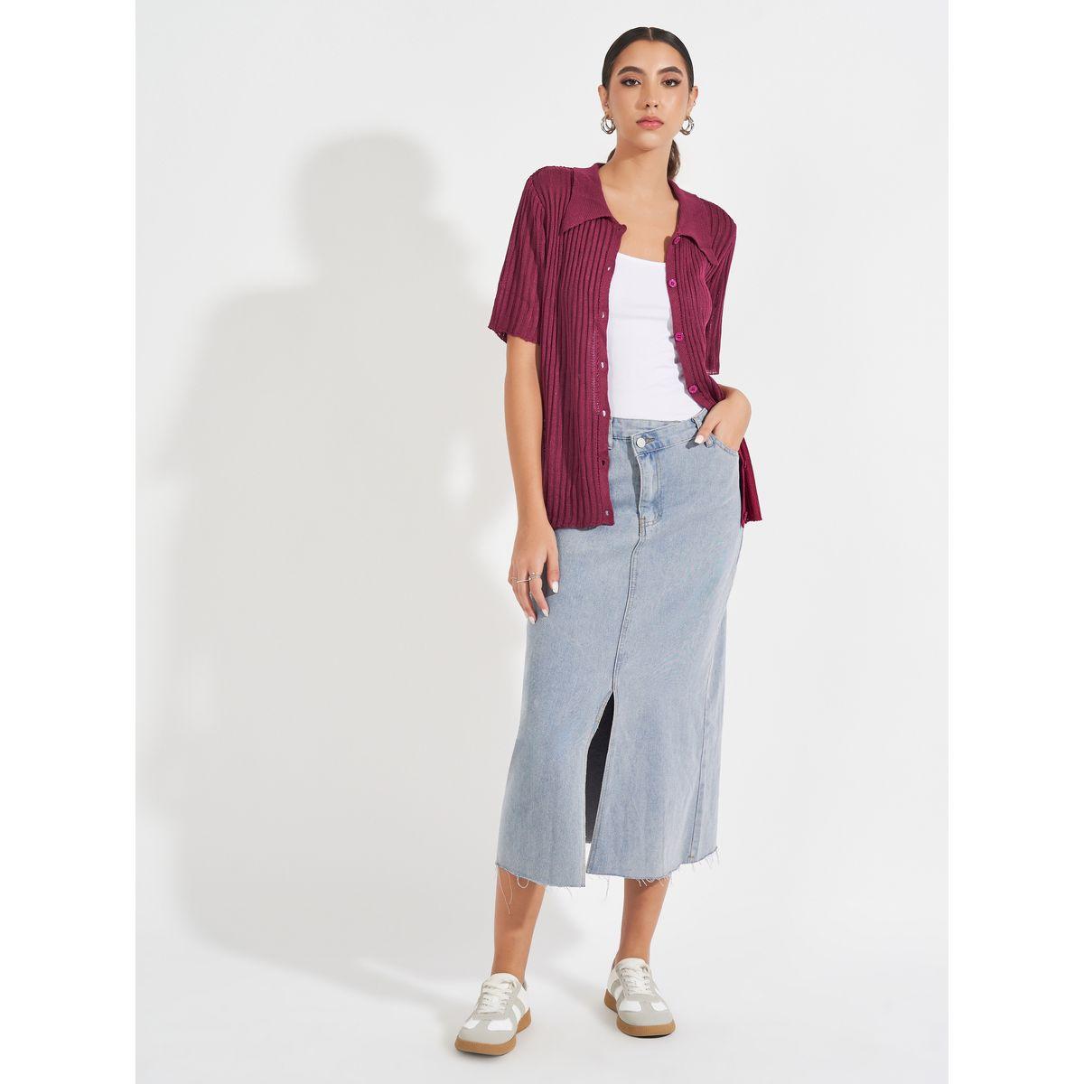 بلوزة مضلعة بقصة مريحة وأكمام قصيرة-women-clothing-shirtsandblouses-shirts-image-2