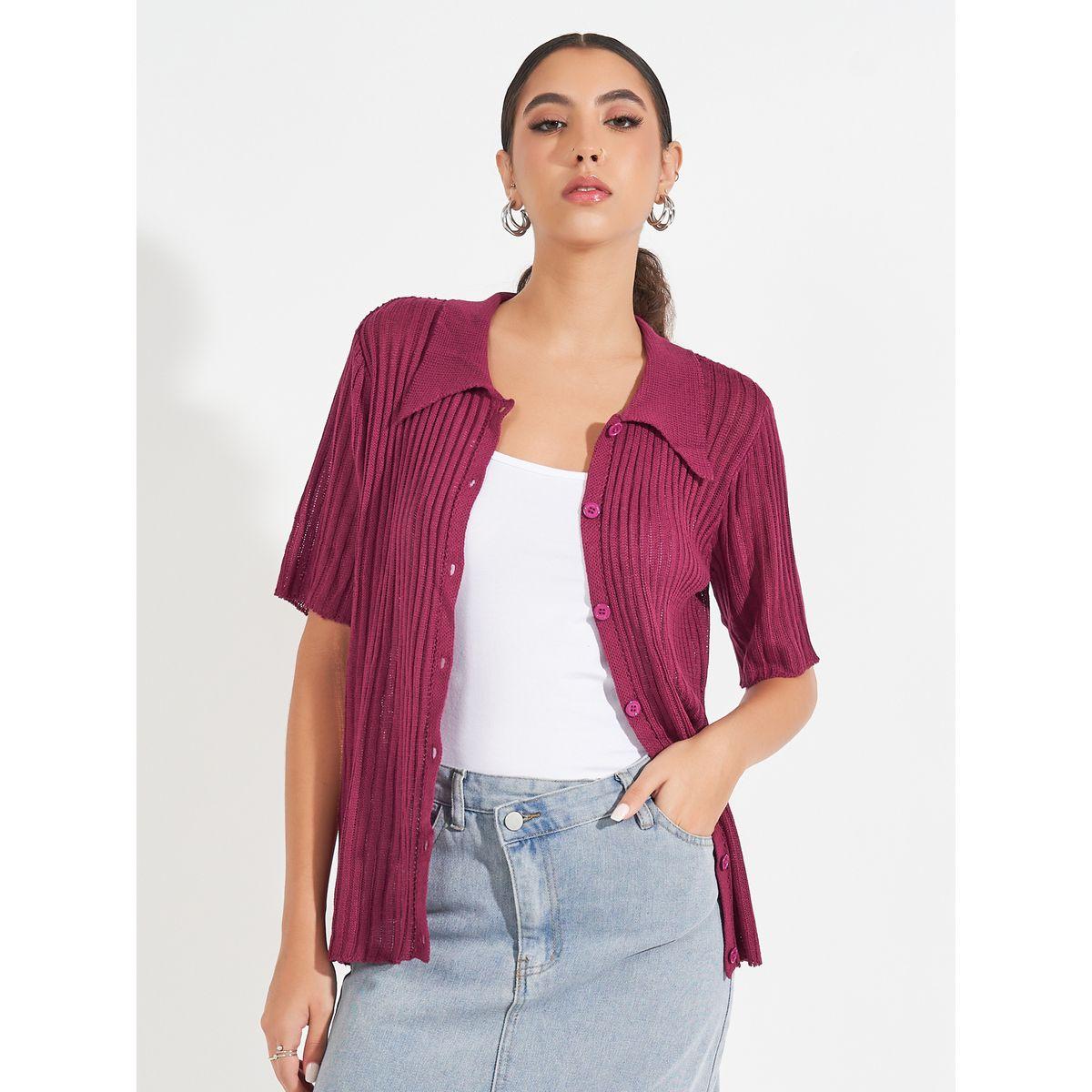 Styli Ribbed Knit Relaxed Fit Short Sleeves Shirt-women-clothing-shirtsandblouses-shirts-image-5