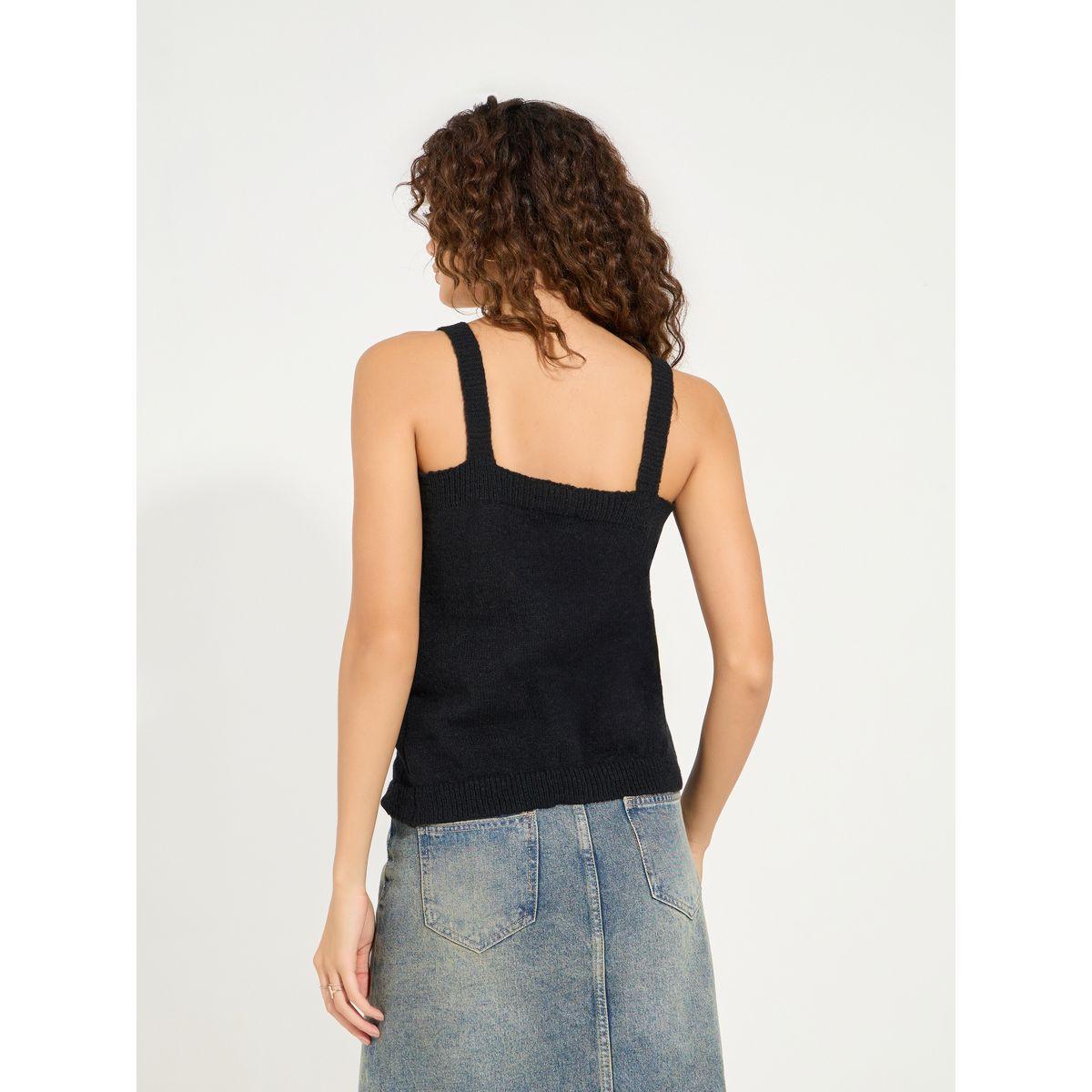 Styli Flat Knit Cami Top with Front Button Detail-women-clothing-tshirts-image-4