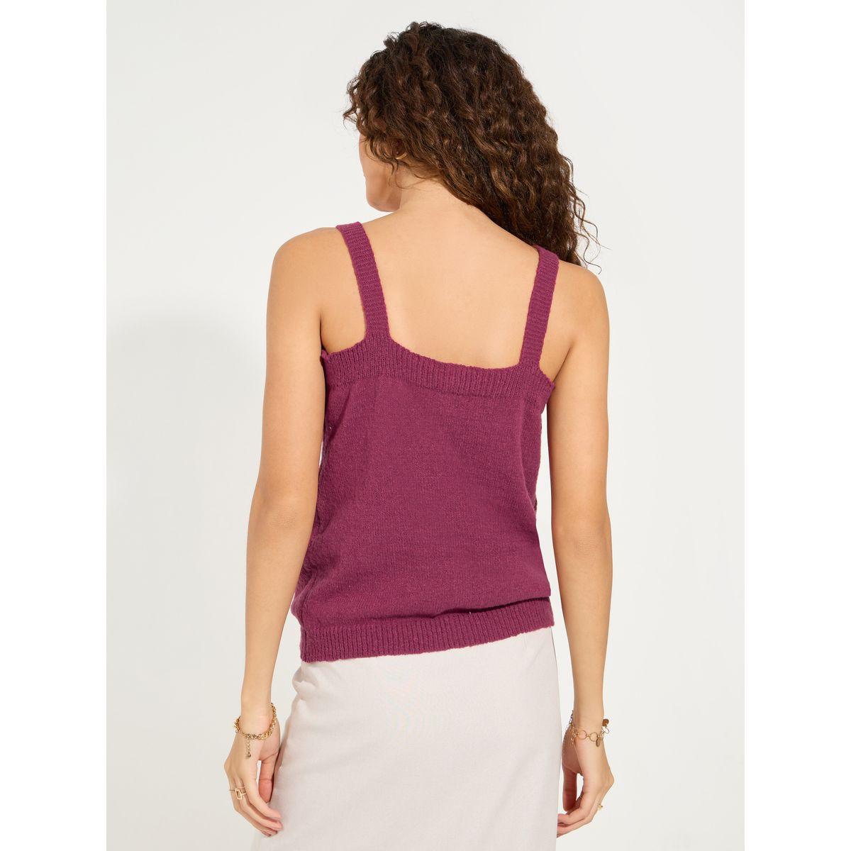 Styli Flat Knit Cami Top with Front Button Detail-women-clothing-tshirts-image-4