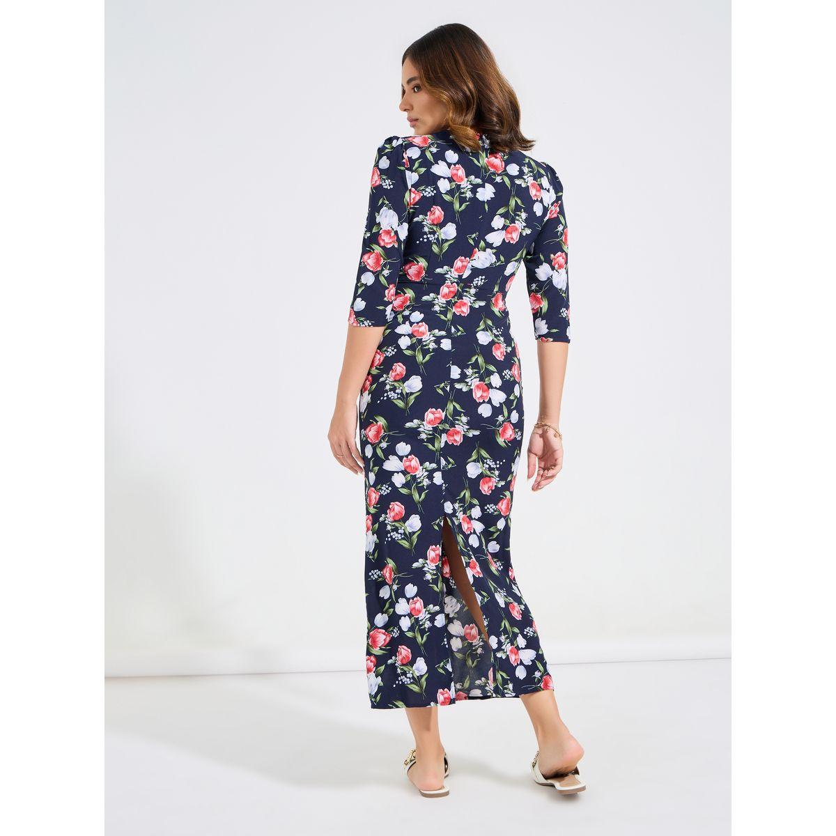 Styli Floral Print 3/4 Sleeves Maxi Dress-women-clothing-dresses-image-6