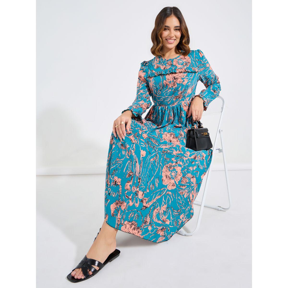Styli All Over Print Maxi Dress with Ruffle Detail-women-clothing-dresses-image-1