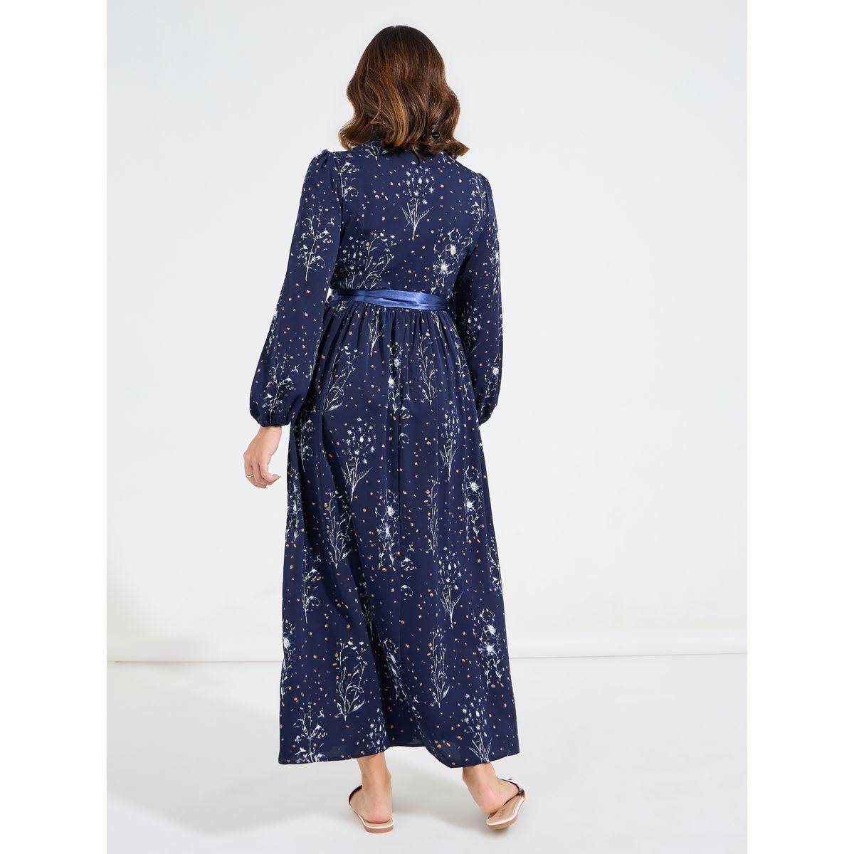 فستان طويل مطبع بالكامل مع ياقة عالية وحزام خصر-women-clothing-dresses-image-6