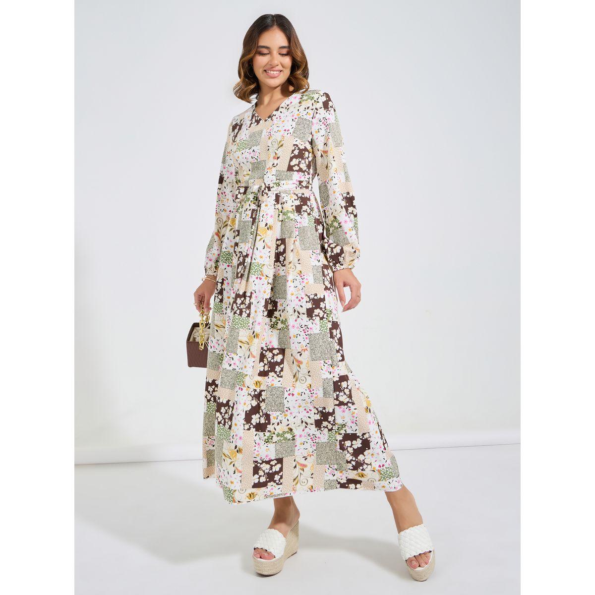 Styli Patchwork Print Long Sleeves Maxi Dress-women-clothing-dresses-image-4