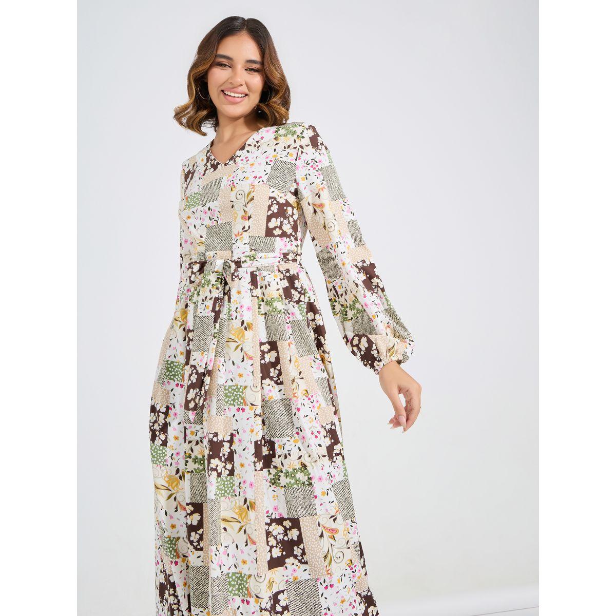 Styli Patchwork Print Long Sleeves Maxi Dress-women-clothing-dresses-image-5