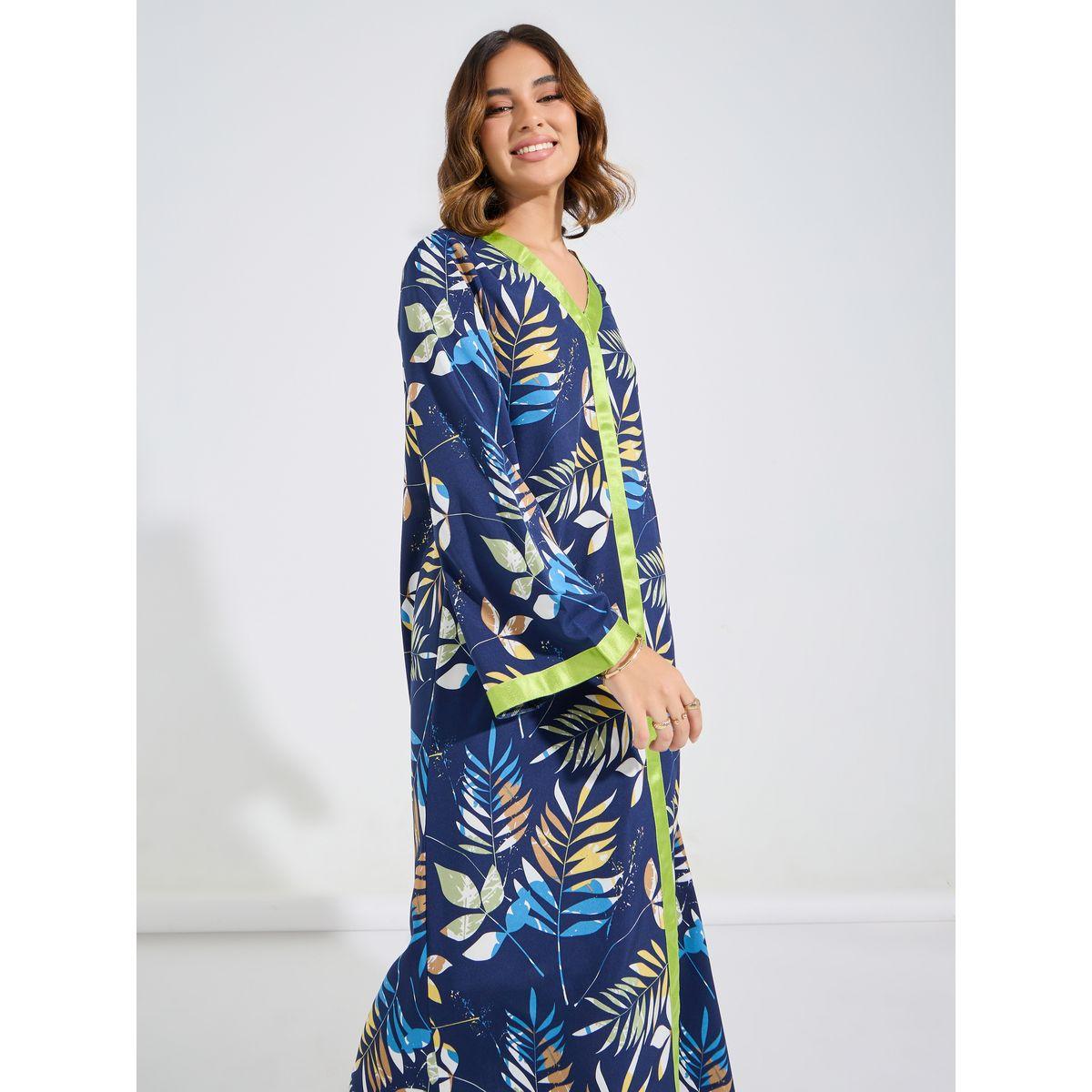 Styli Floral Print V Neck Jalabiya-women-arabicclothing-jalabiyas-image-5