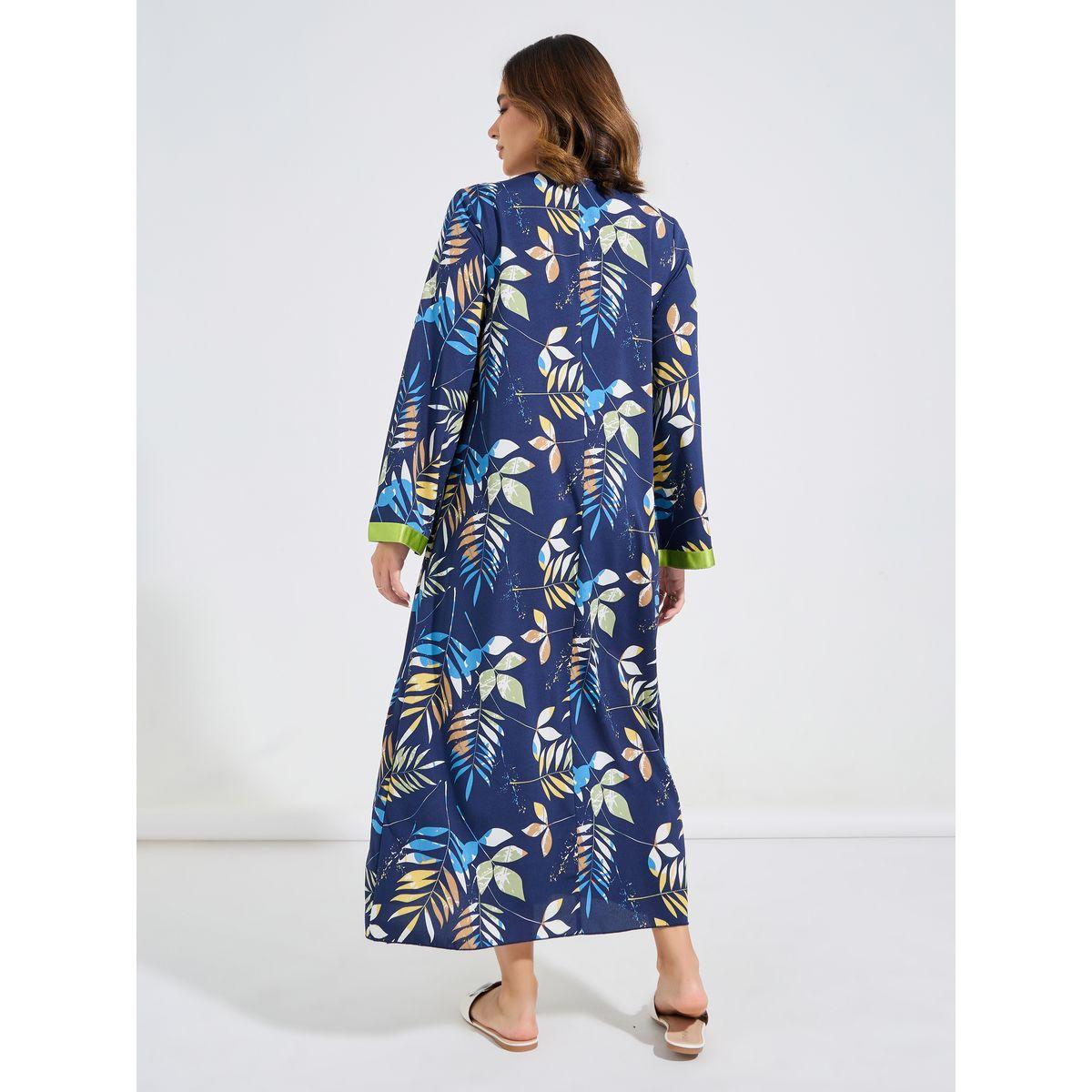 Styli Floral Print V Neck Jalabiya-women-arabicclothing-jalabiyas-image-6