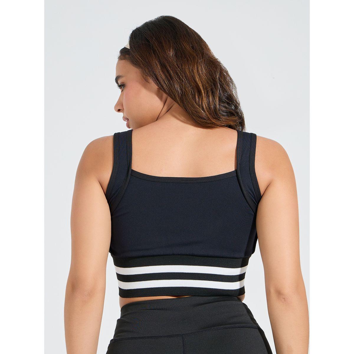 Styli Active Dual Stripe Broad Underband Front Zip Up Sports Bra-sports-women-clothing-sportsbras-image-4