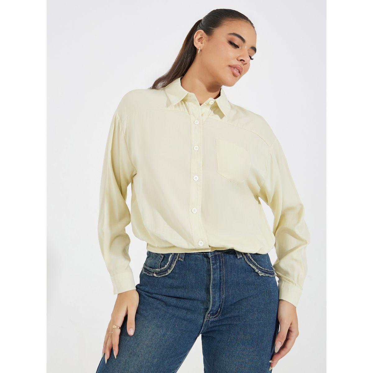 بلوزة سادة بلوسون بقصة مريحة وحافة مطاطية-women-clothing-shirtsandblouses-shirts-image-4