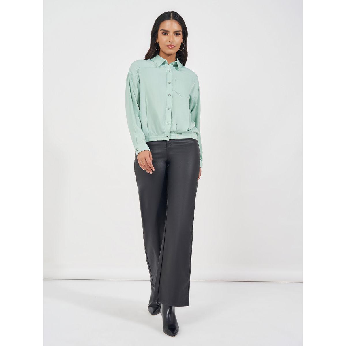 Styli Solid Elasticated Hem Relaxed Fit Blouson Shirt-women-clothing-shirtsandblouses-shirts-image-2
