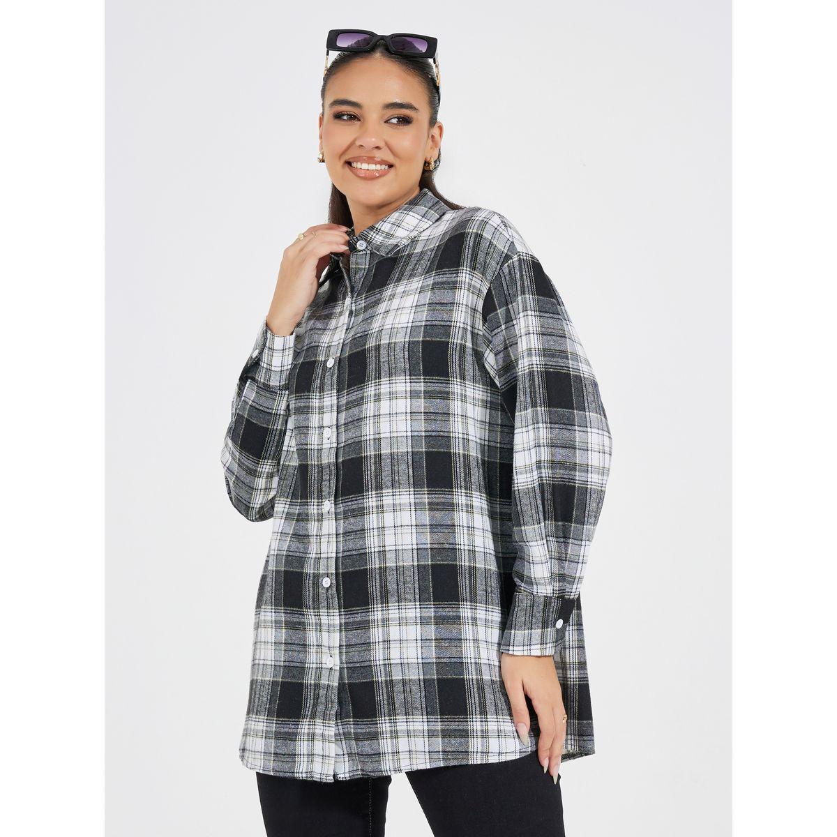 Styli Oversized Check Longline Shirt-women-clothing-shirtsandblouses-shirts-image-3