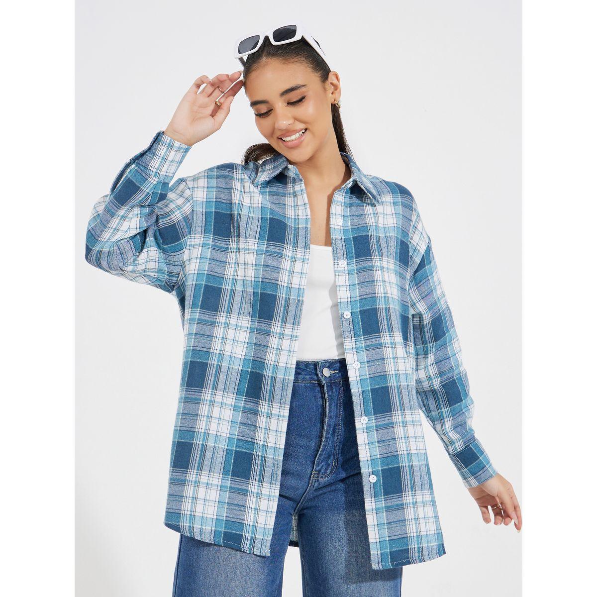 بلوزة فضفاضة مطبعة بنمط مربعات-women-clothing-shirtsandblouses-shirts-image-1