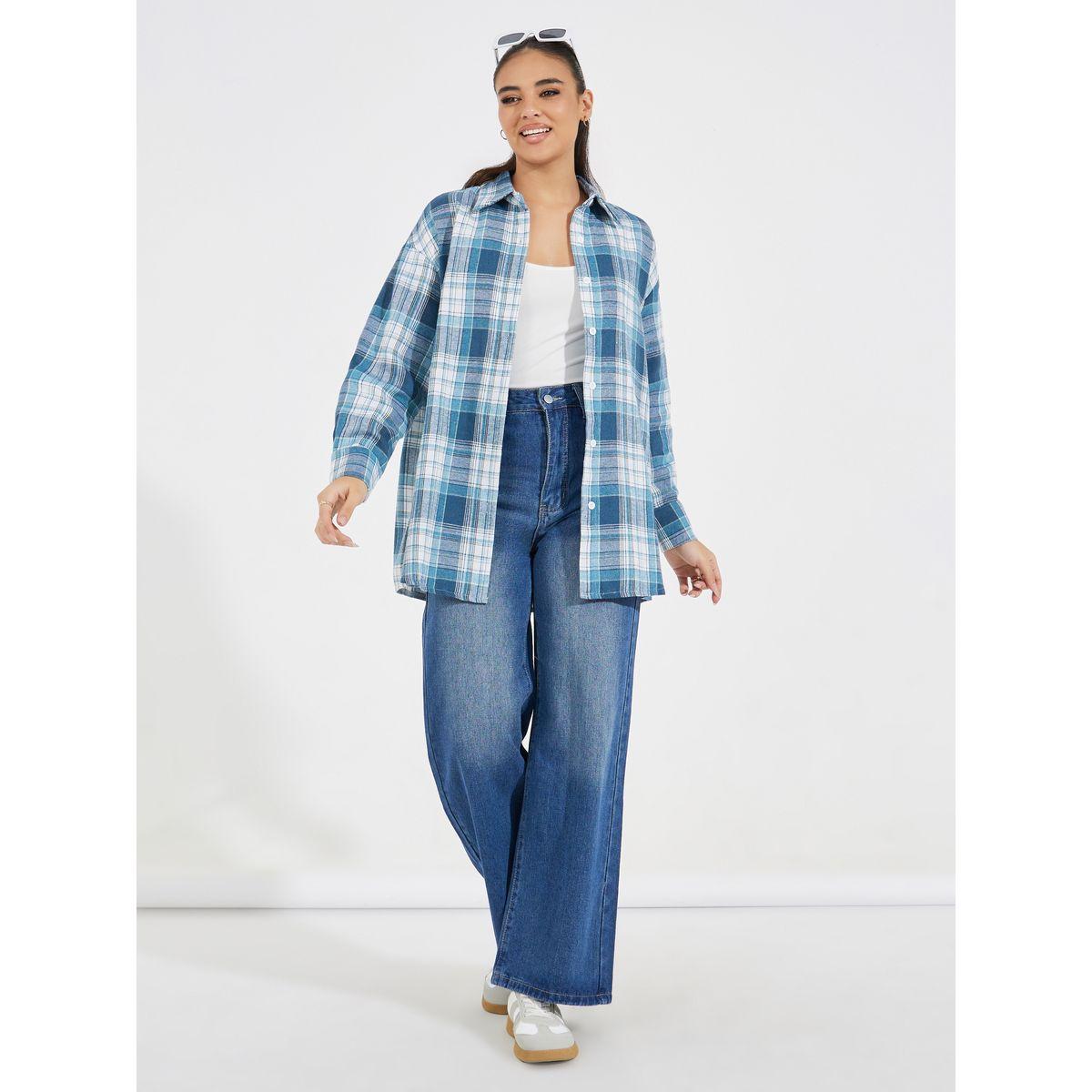 Styli Oversized Check Longline Shirt-women-clothing-shirtsandblouses-shirts-image-2