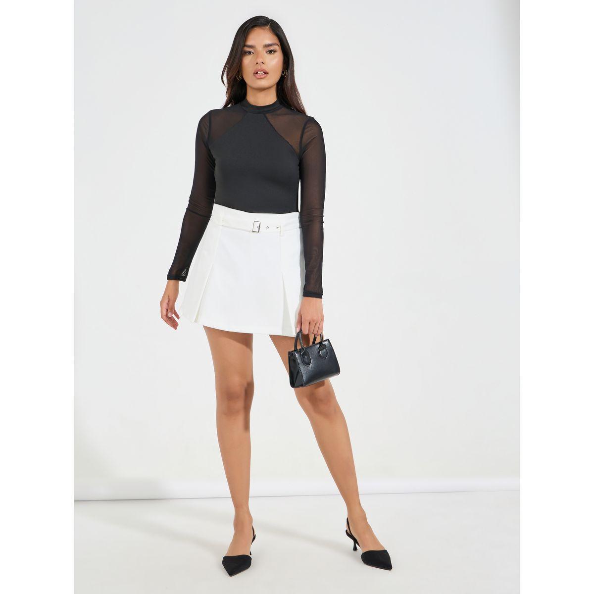 Styli High Neck Knit Bodysuit with Mesh Sleeves-women-clothing-tshirts-image-2