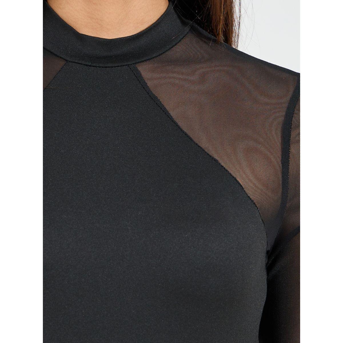 Styli High Neck Knit Bodysuit with Mesh Sleeves-women-clothing-tshirts-image-4